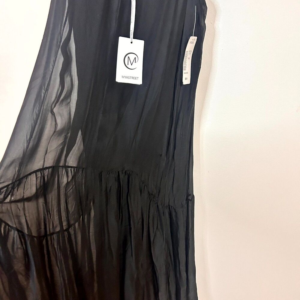 Myastreet Dress Women One Size Black Silk Blend Ruffle Hem Sleeveless Preppy NWT - Picture 5 of 8